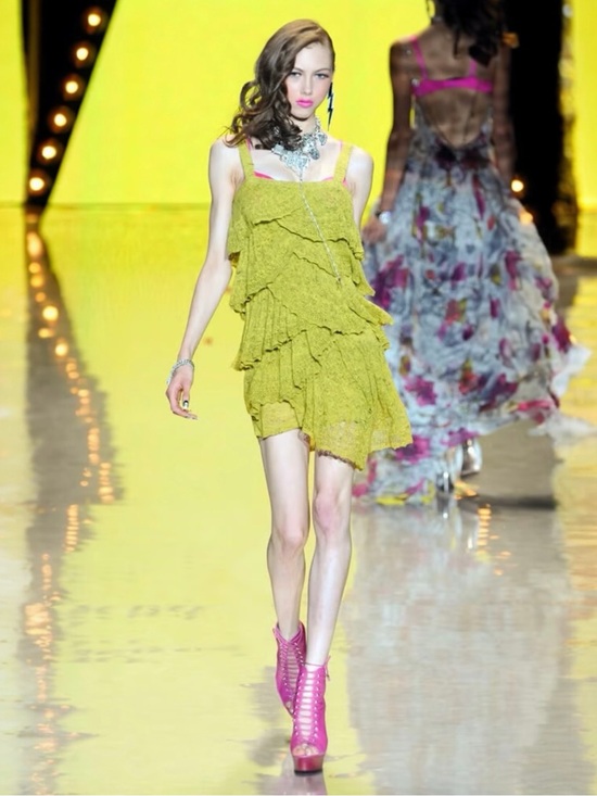 Betsey Johnson Dresses & Skirts - Betsey Johnson Runway Y2K Vintage Knit Ruffle Tiered Mini Dress Chartreuse